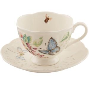 Lenox Porcelain Meadow Cup and Saucer, 1.3 LB, Blue Butterfly